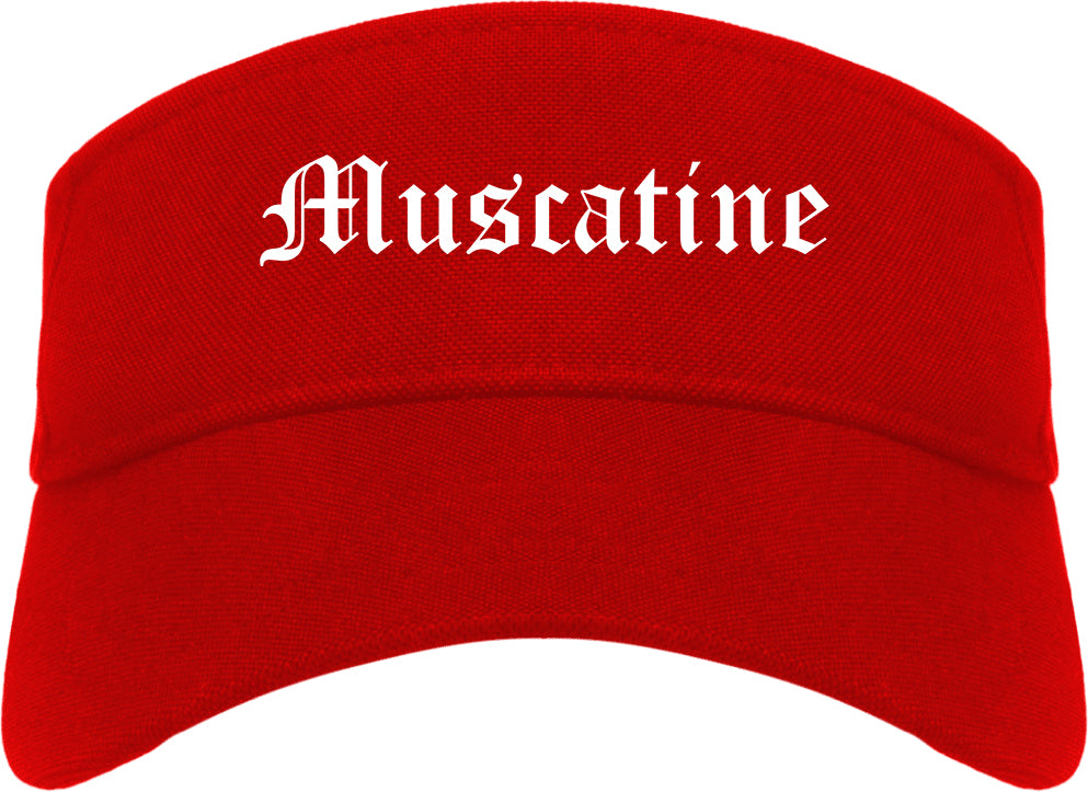 Muscatine Iowa IA Old English Mens Visor Cap Hat Red