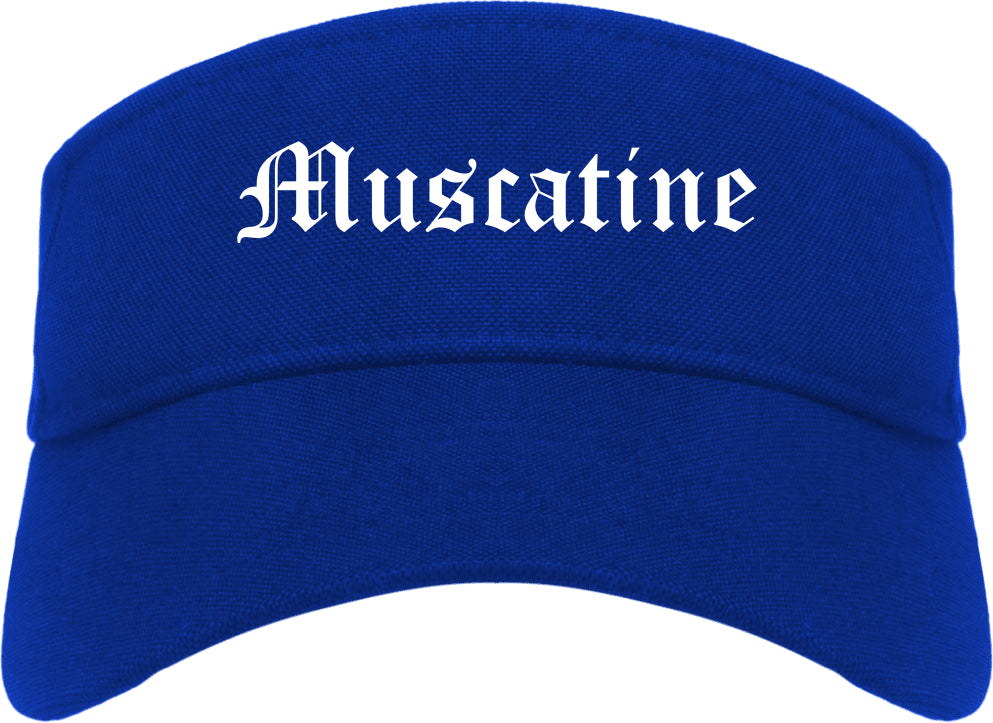 Muscatine Iowa IA Old English Mens Visor Cap Hat Royal Blue