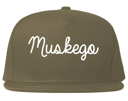 Muskego Wisconsin WI Script Mens Snapback Hat Grey