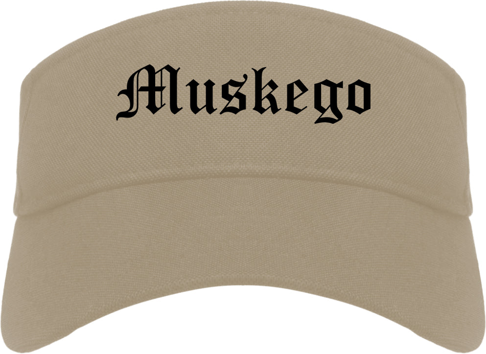Muskego Wisconsin WI Old English Mens Visor Cap Hat Khaki