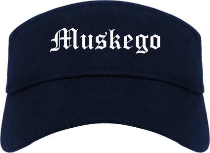 Muskego Wisconsin WI Old English Mens Visor Cap Hat Navy Blue
