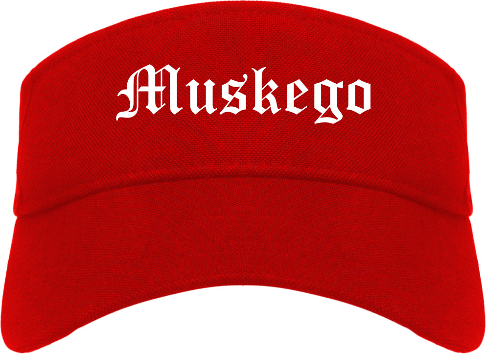 Muskego Wisconsin WI Old English Mens Visor Cap Hat Red