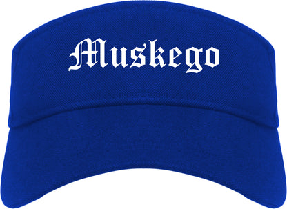 Muskego Wisconsin WI Old English Mens Visor Cap Hat Royal Blue