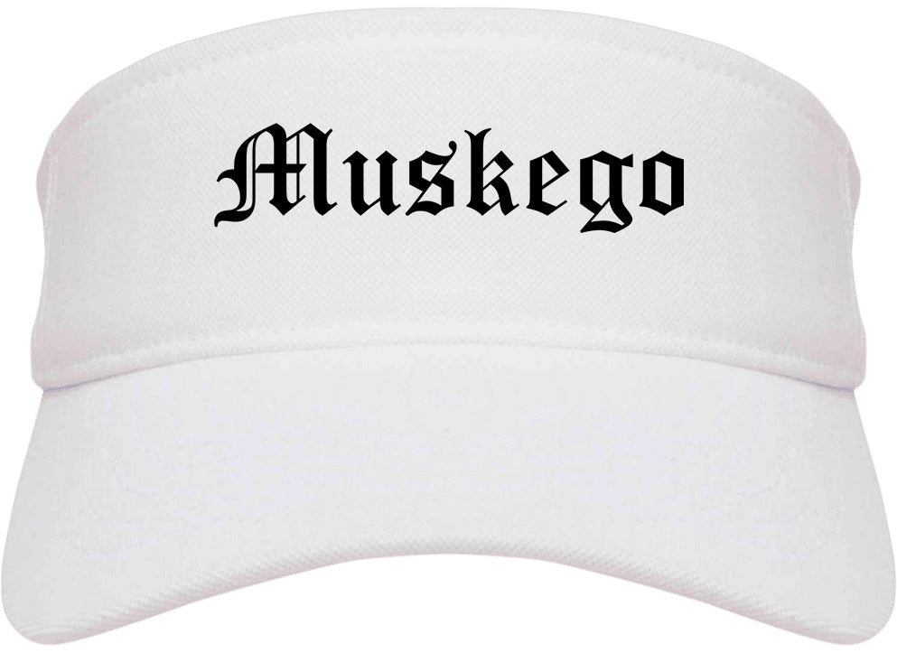 Muskego Wisconsin WI Old English Mens Visor Cap Hat White