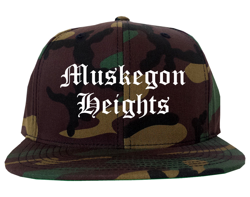 Muskegon Heights Michigan MI Old English Mens Snapback Hat Army Camo