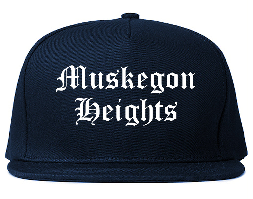 Muskegon Heights Michigan MI Old English Mens Snapback Hat Navy Blue