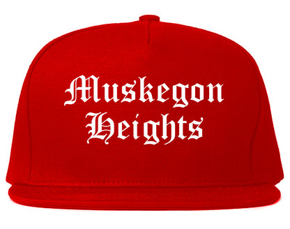 Muskegon Heights Michigan MI Old English Mens Snapback Hat Red