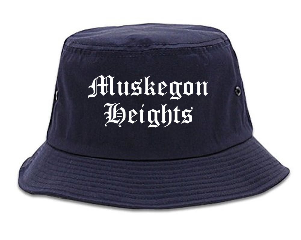 Muskegon Heights Michigan MI Old English Mens Bucket Hat Navy Blue