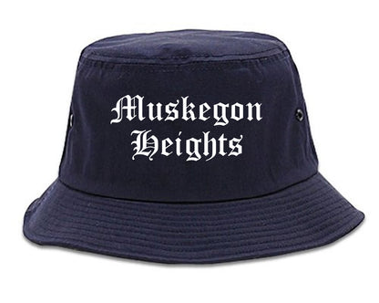 Muskegon Heights Michigan MI Old English Mens Bucket Hat Navy Blue
