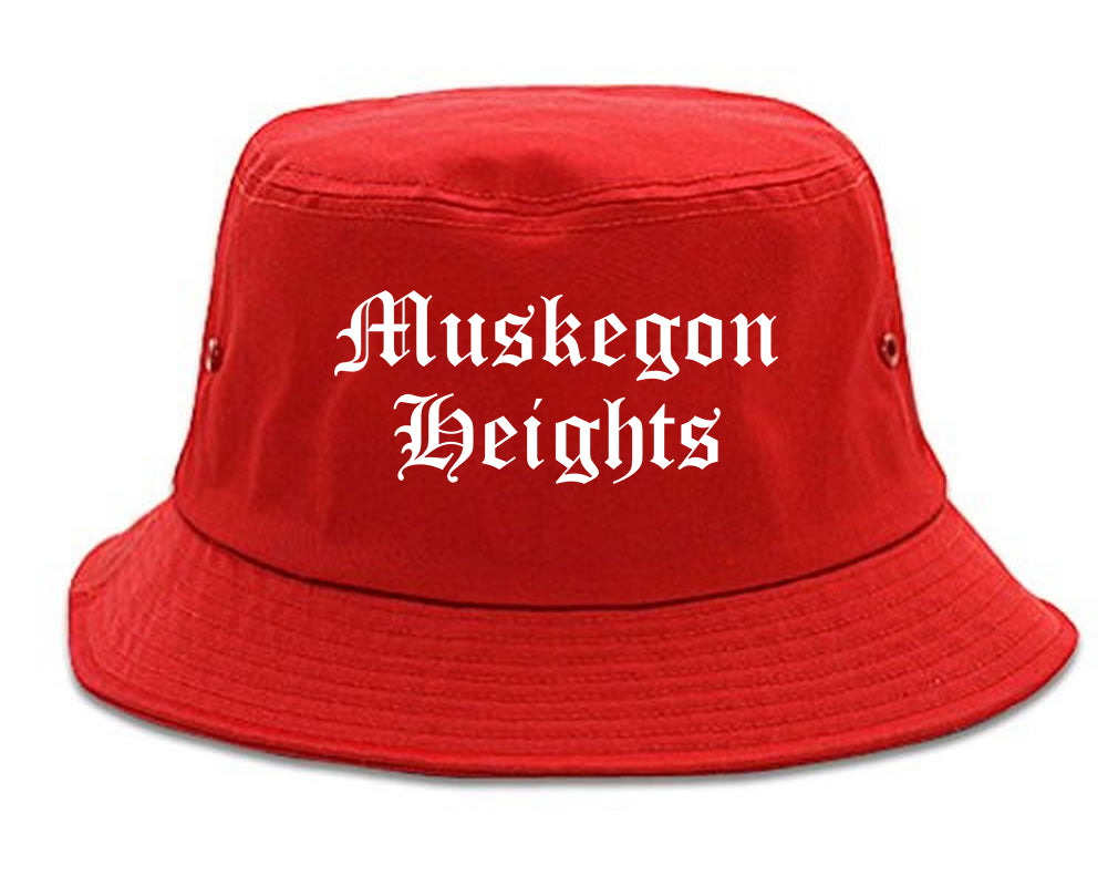 Muskegon Heights Michigan MI Old English Mens Bucket Hat Red