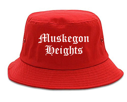Muskegon Heights Michigan MI Old English Mens Bucket Hat Red