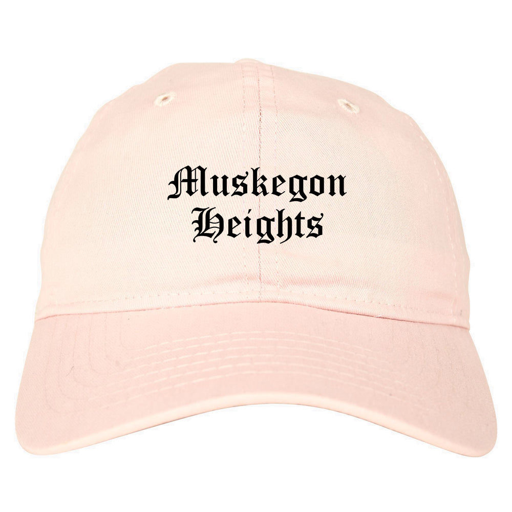 Muskegon Heights Michigan MI Old English Mens Dad Hat Baseball Cap Pink