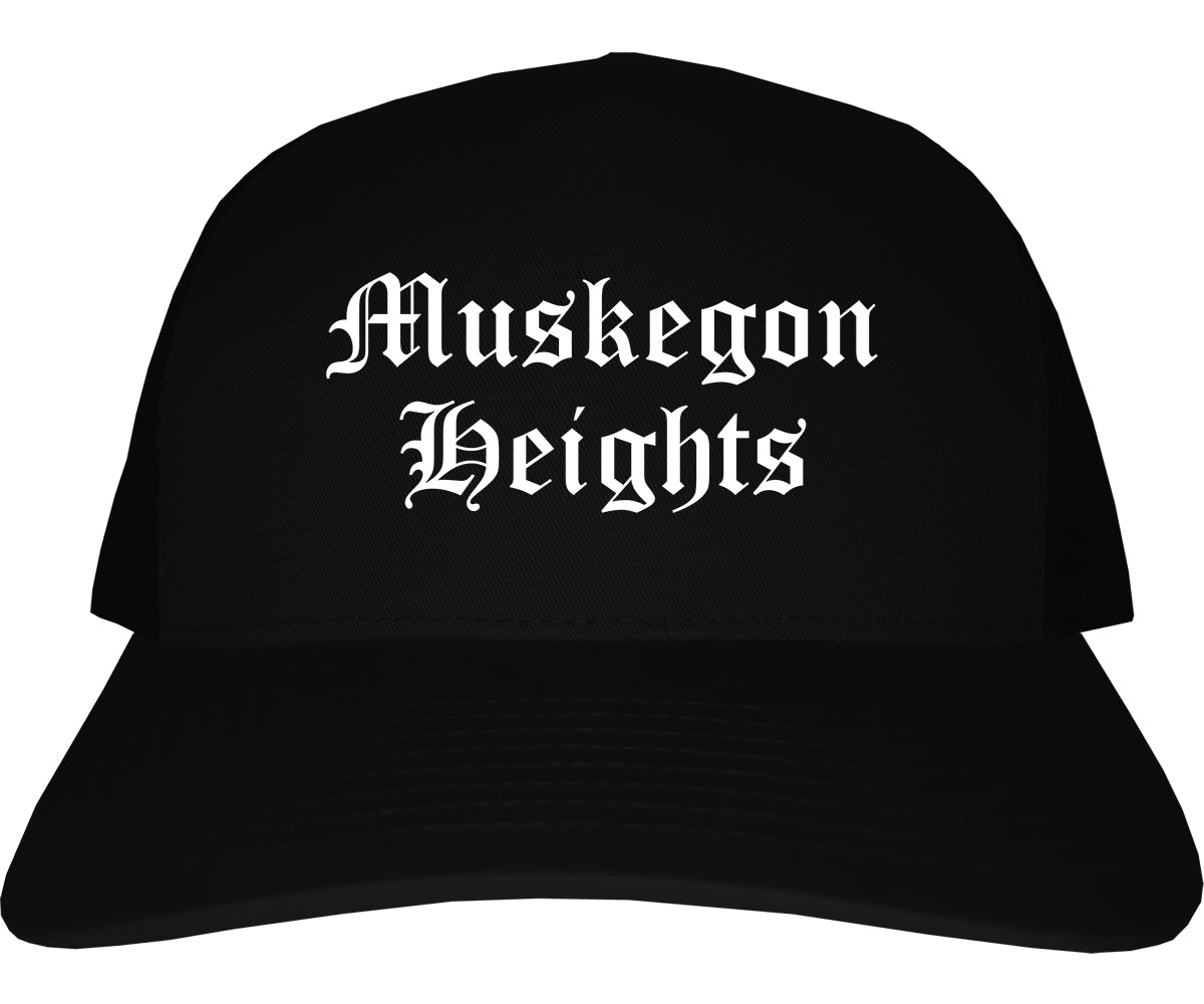Muskegon Heights Michigan MI Old English Mens Trucker Hat Cap Black