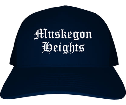 Muskegon Heights Michigan MI Old English Mens Trucker Hat Cap Navy Blue