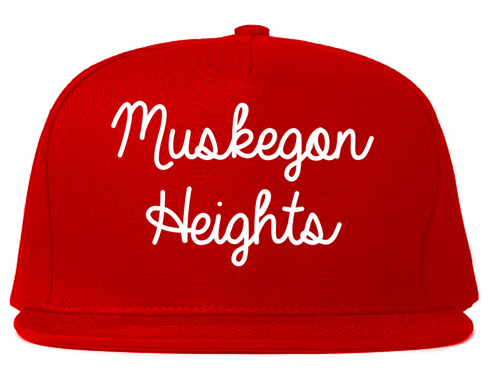 Muskegon Heights Michigan MI Script Mens Snapback Hat Red