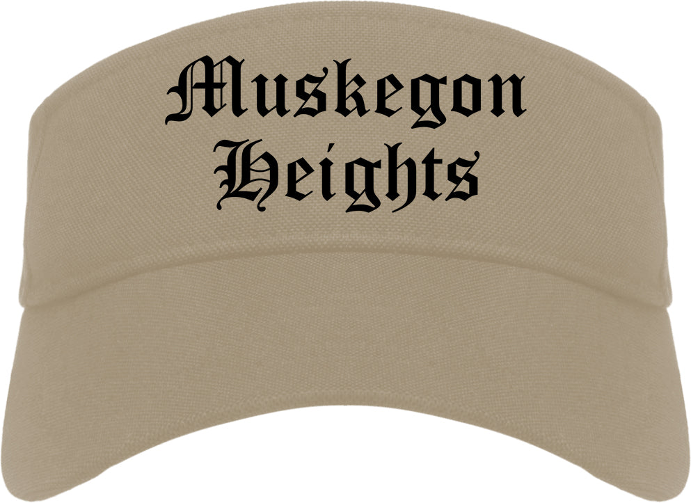 Muskegon Heights Michigan MI Old English Mens Visor Cap Hat Khaki