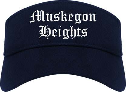 Muskegon Heights Michigan MI Old English Mens Visor Cap Hat Navy Blue