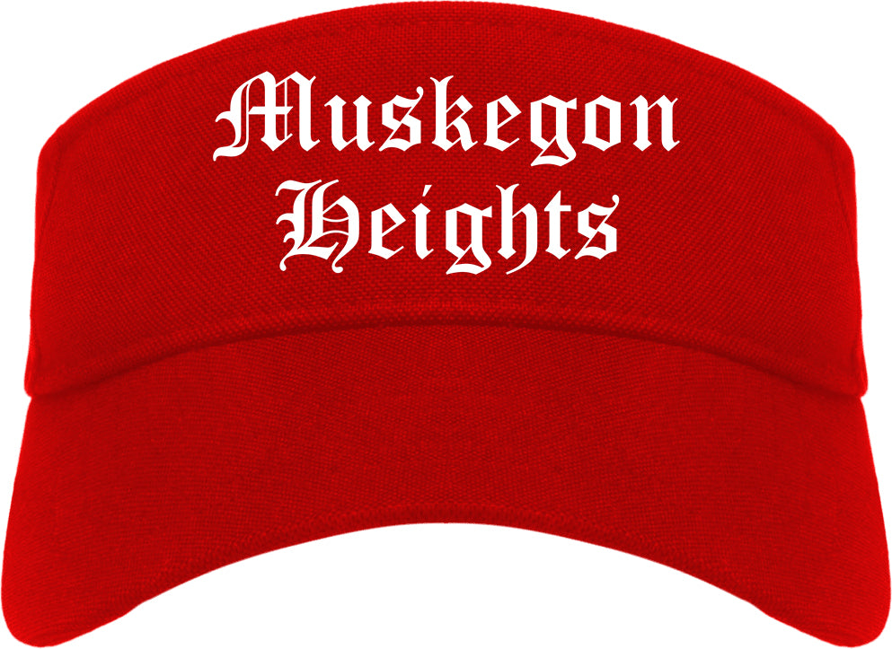 Muskegon Heights Michigan MI Old English Mens Visor Cap Hat Red