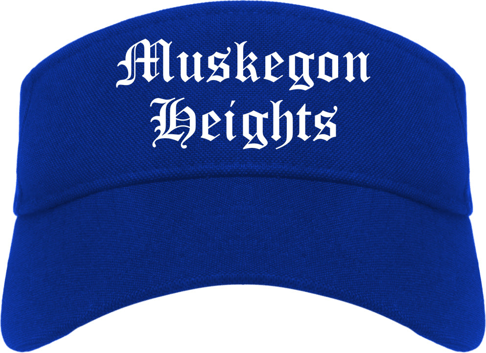 Muskegon Heights Michigan MI Old English Mens Visor Cap Hat Royal Blue