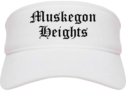 Muskegon Heights Michigan MI Old English Mens Visor Cap Hat White