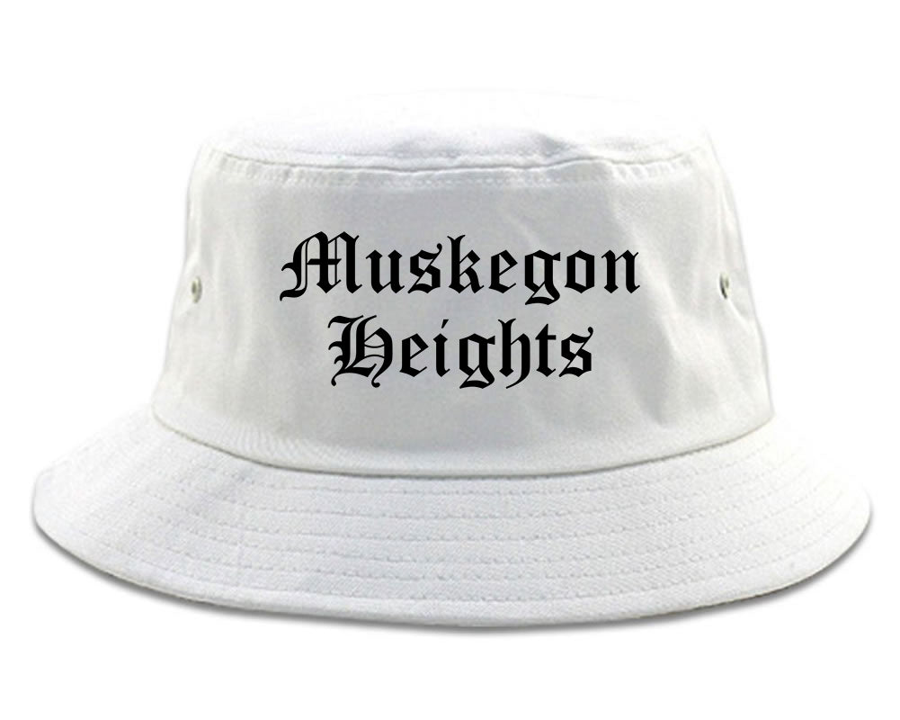 Muskegon Heights Michigan MI Old English Mens Bucket Hat White