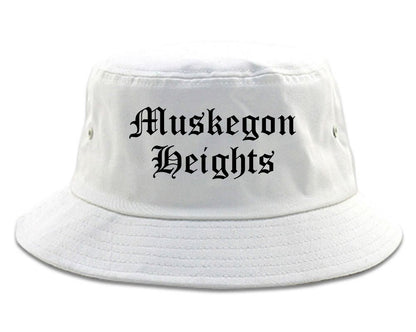 Muskegon Heights Michigan MI Old English Mens Bucket Hat White