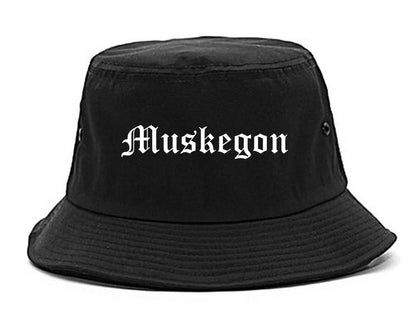 Muskegon Michigan MI Old English Mens Bucket Hat Black