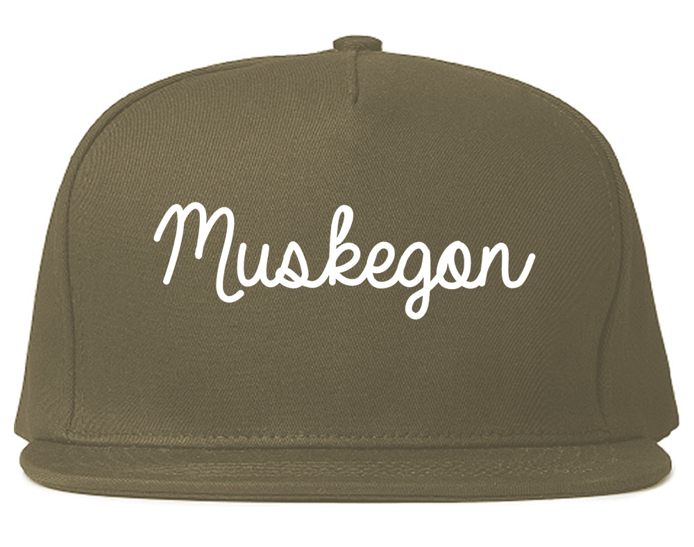 Muskegon Michigan MI Script Mens Snapback Hat Grey