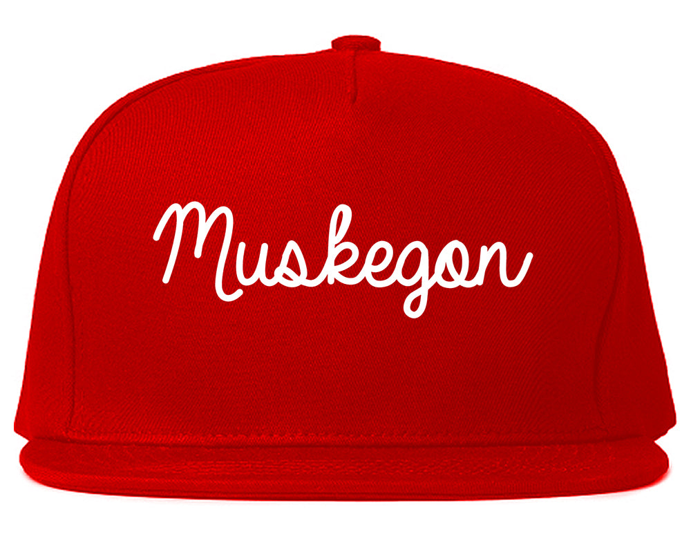 Muskegon Michigan MI Script Mens Snapback Hat Red