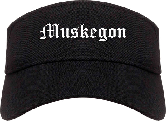 Muskegon Michigan MI Old English Mens Visor Cap Hat Black