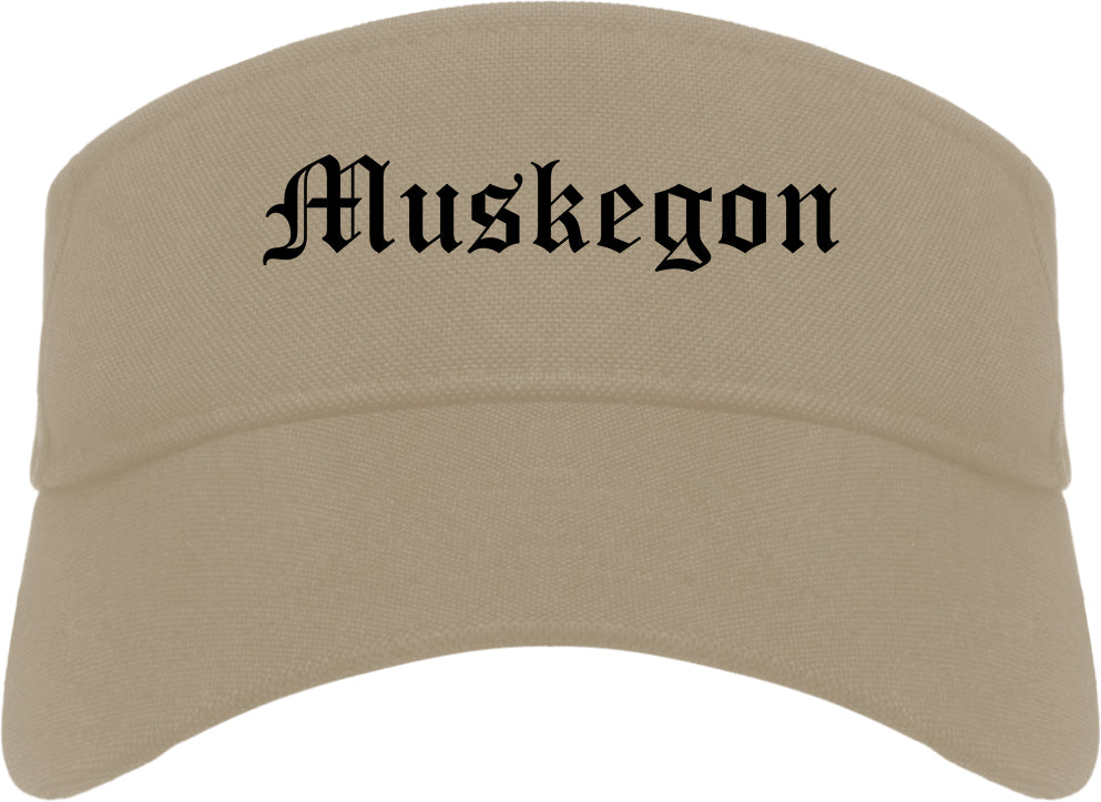 Muskegon Michigan MI Old English Mens Visor Cap Hat Khaki