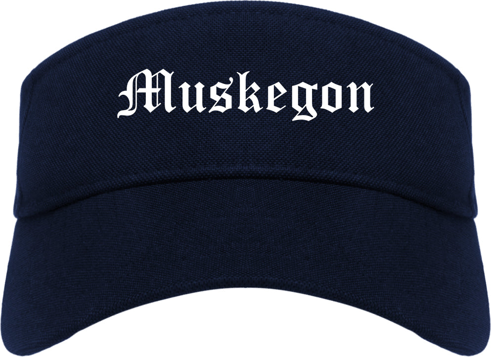 Muskegon Michigan MI Old English Mens Visor Cap Hat Navy Blue