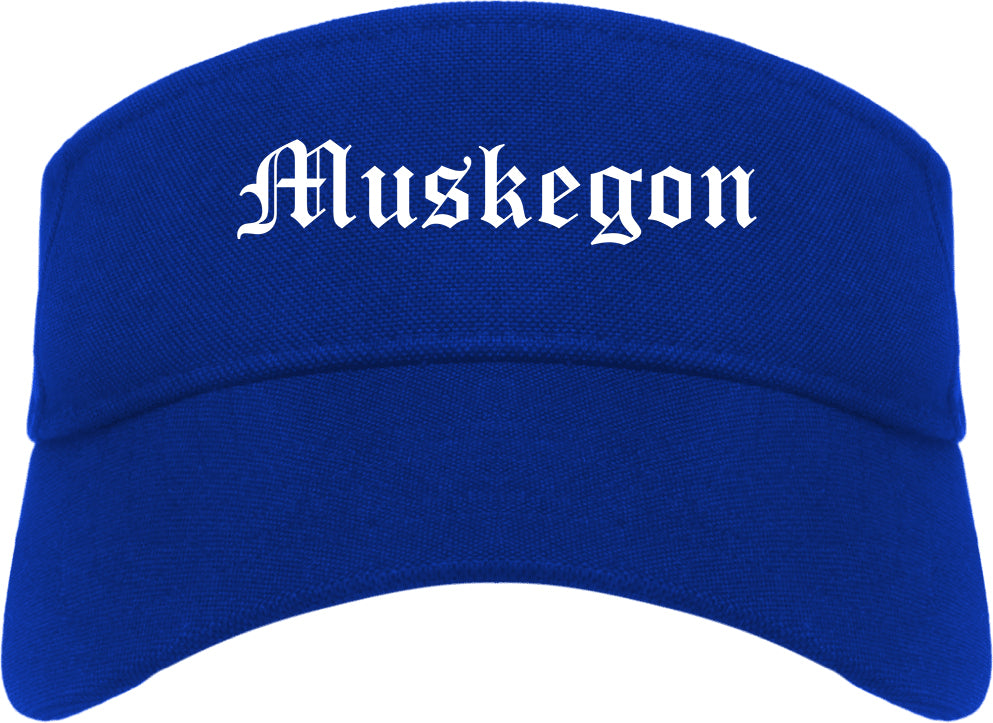 Muskegon Michigan MI Old English Mens Visor Cap Hat Royal Blue