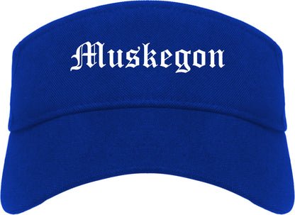 Muskegon Michigan MI Old English Mens Visor Cap Hat Royal Blue