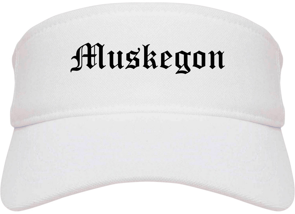 Muskegon Michigan MI Old English Mens Visor Cap Hat White