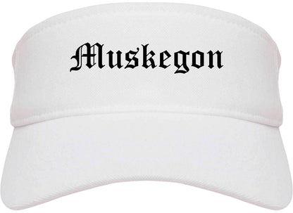 Muskegon Michigan MI Old English Mens Visor Cap Hat White
