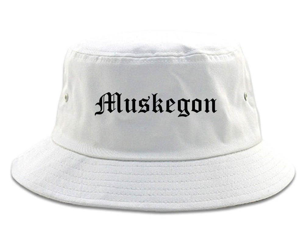 Muskegon Michigan MI Old English Mens Bucket Hat White
