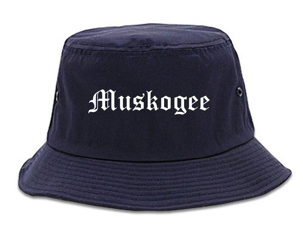 Muskogee Oklahoma OK Old English Mens Bucket Hat Navy Blue