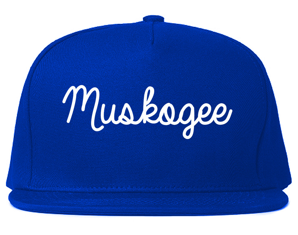 Muskogee Oklahoma OK Script Mens Snapback Hat Royal Blue