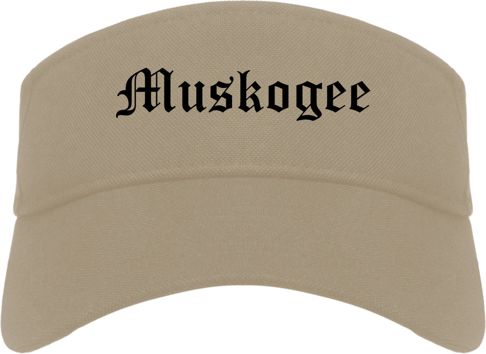 Muskogee Oklahoma OK Old English Mens Visor Cap Hat Khaki