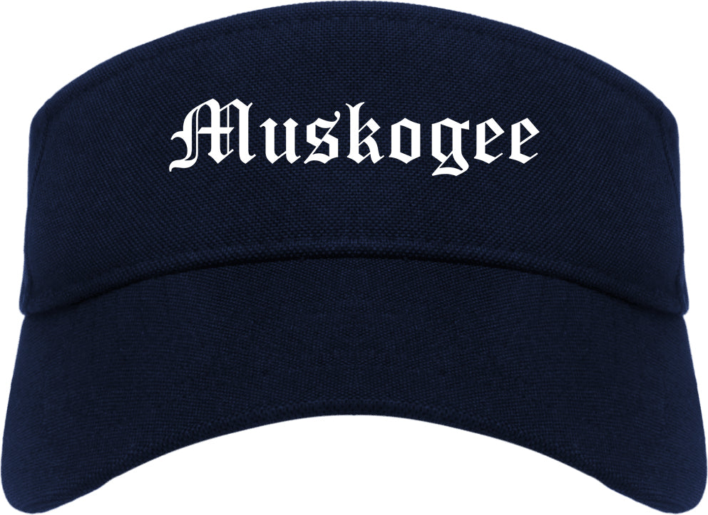 Muskogee Oklahoma OK Old English Mens Visor Cap Hat Navy Blue