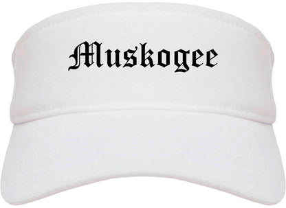 Muskogee Oklahoma OK Old English Mens Visor Cap Hat White