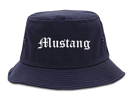 Mustang Oklahoma OK Old English Mens Bucket Hat Navy Blue
