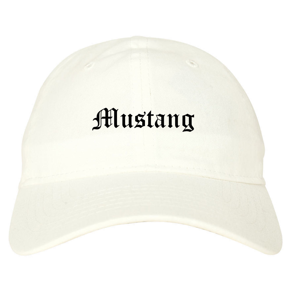 Mustang Oklahoma OK Old English Mens Dad Hat Baseball Cap White