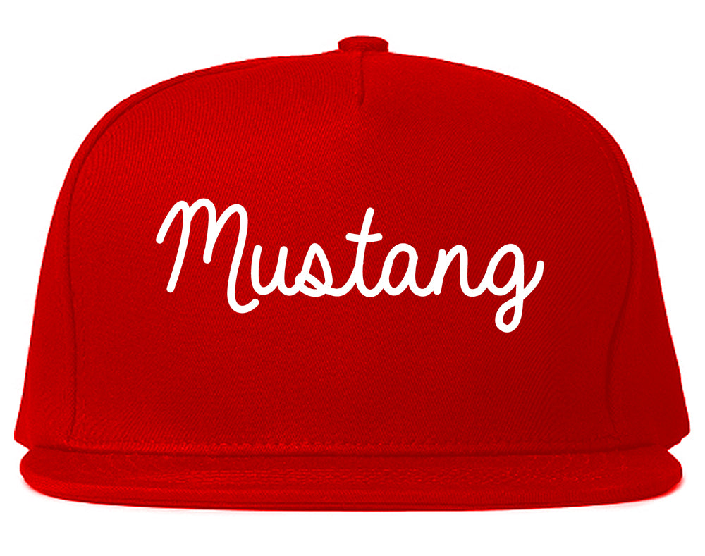 Mustang Oklahoma OK Script Mens Snapback Hat Red