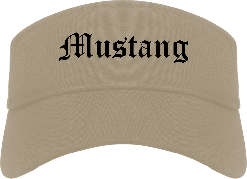 Mustang Oklahoma OK Old English Mens Visor Cap Hat Khaki
