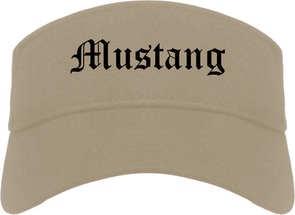 Mustang Oklahoma OK Old English Mens Visor Cap Hat Khaki