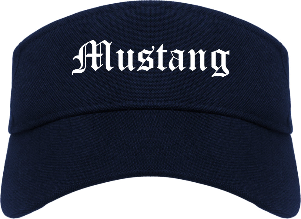 Mustang Oklahoma OK Old English Mens Visor Cap Hat Navy Blue