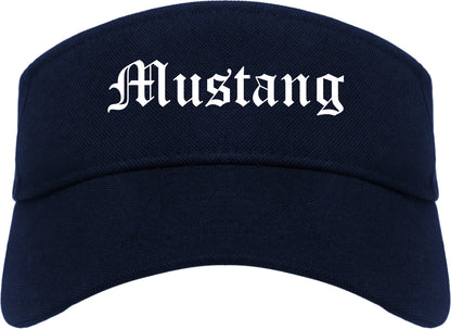 Mustang Oklahoma OK Old English Mens Visor Cap Hat Navy Blue