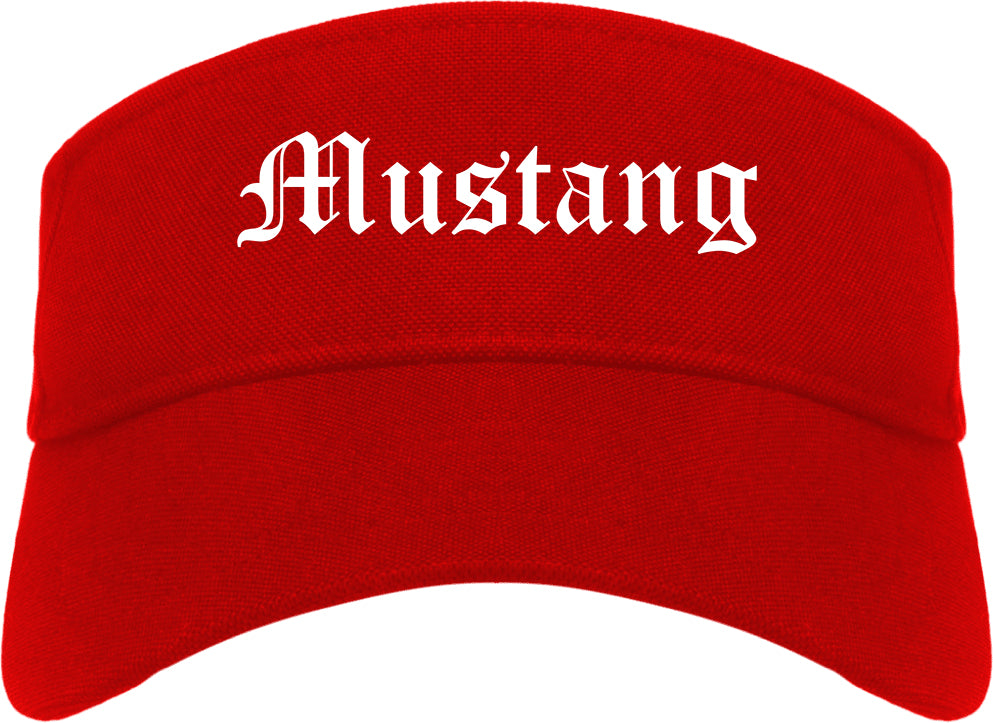 Mustang Oklahoma OK Old English Mens Visor Cap Hat Red